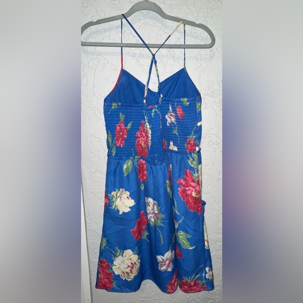 American Eagle Blue Floral Mini Dress With Racer back Straps & Pockets - Picture 6 of 8